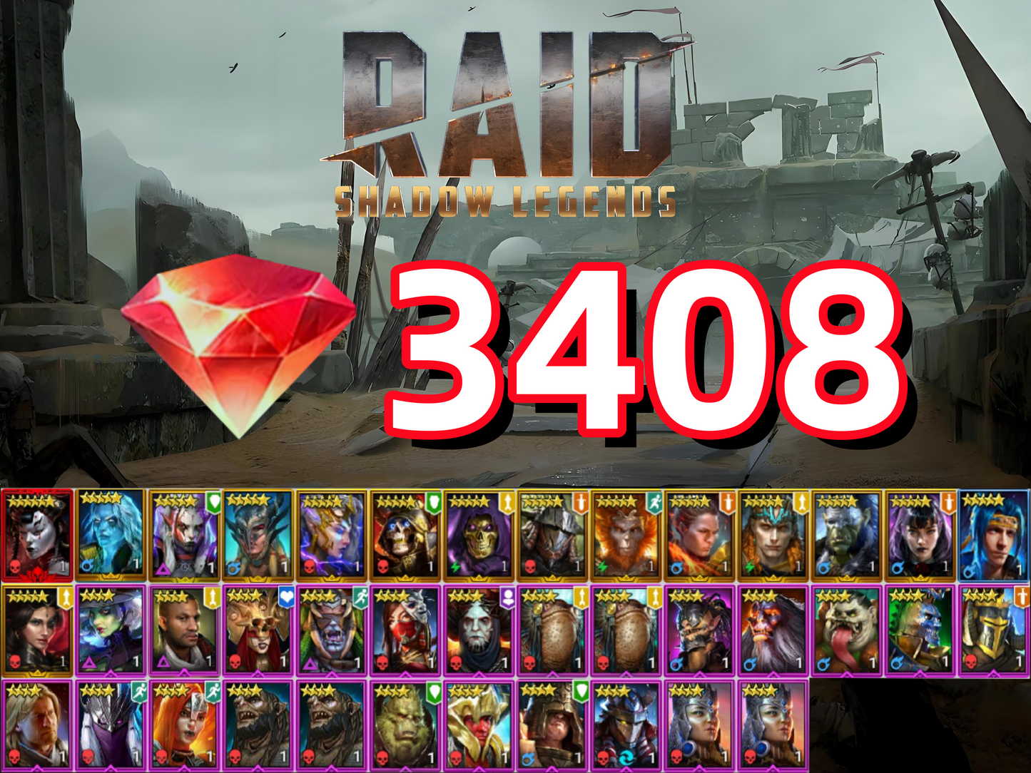[Accounts] RAID:Shadow Legends Mythical Madame Serris 3408 Gem 30000 Energy 1300K Silver
